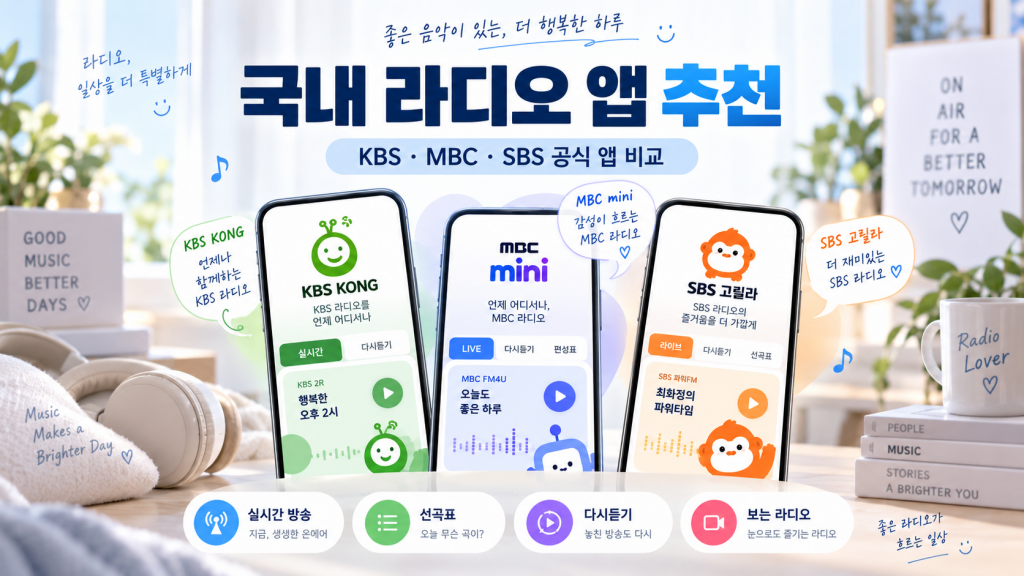 KBS 콩 MBC 미니 SBS 고릴라 국내 라디오 앱 비교